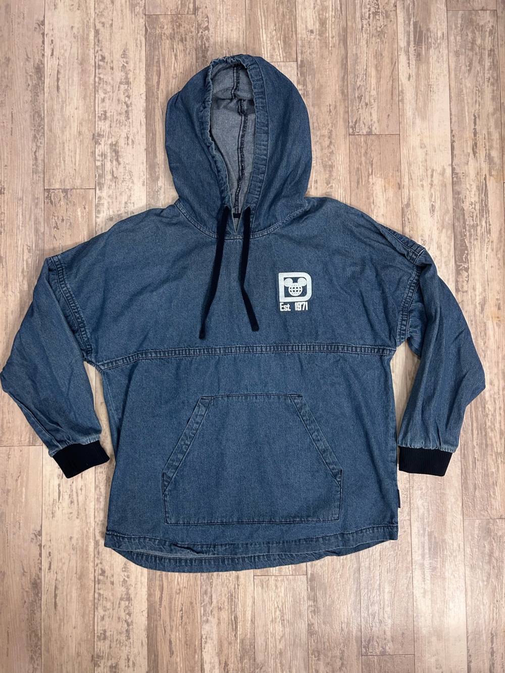 Disney Denim Spirit Jersey Hoodie Size Small